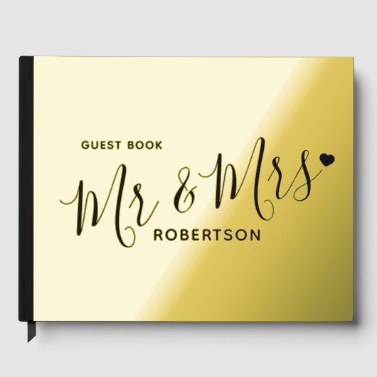 Zwarte tekst kleine hart aangepaste gouden bruilof gastenboek (Voorkant)