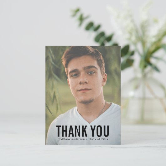 Zwarte tekst Man Dank u Afstuderen Briefkaart (Staand voorkant)