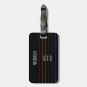 Zwarte tekst met dunne regenboogstripes bagagelabel (Achterkant verticaal)