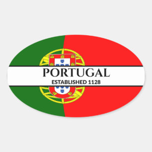 Zwarte tekst Portugal ingesteld op vlag 1128 Ovale Sticker