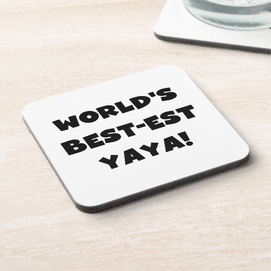 Zwarte tekst 's werelds beste Yaya geschenken Bier Onderzetter (Linkerzijde)