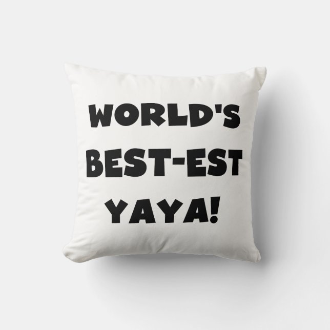 Zwarte tekst 's werelds beste Yaya geschenken Kussen (Voorkant)