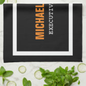 Zwarte tekst zwart wit Oranje stijlvol Jouw naam Theedoek (Gevouwen)