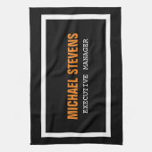 Zwarte tekst zwart wit Oranje stijlvol Jouw naam Theedoek (Verticaal)