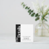 Zwarte tekst zwarte witte vierkant trouwdetails informatiekaartje (Staand voorkant)