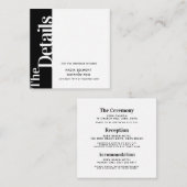 Zwarte tekst zwarte witte vierkant trouwdetails informatiekaartje (Voorkant / Achterkant)