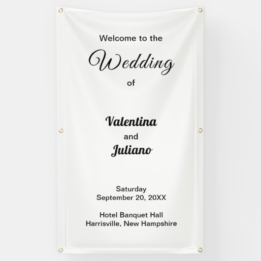 Zwarte teksten op witte achtergrond bruiloft banne spandoek (Verticaal)