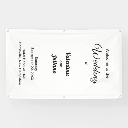 Zwarte teksten op witte achtergrond bruiloft banne spandoek (Horizontaal)