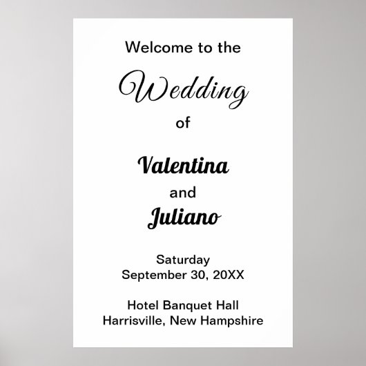Zwarte teksten op witte achtergrond bruiloft Poste Poster (Voorkant)