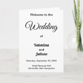 Zwarte teksten op witte achtergrond bruiloft progr programma (Voorkant)