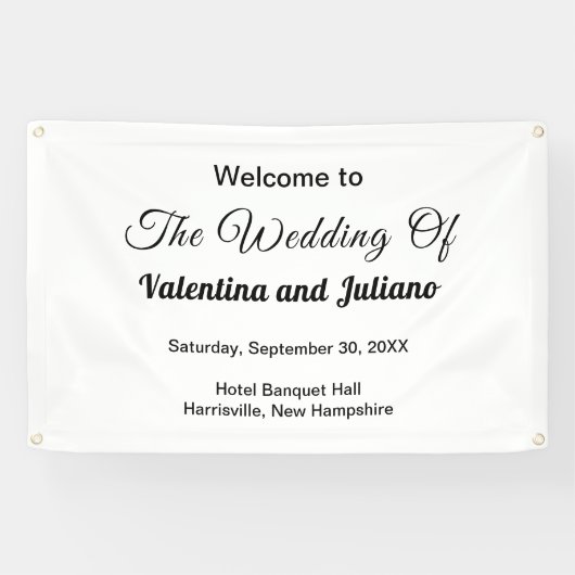 Zwarte teksten op witte achtergrond bruiloft recht spandoek (Horizontaal)