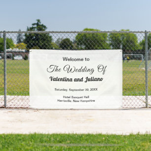 Zwarte teksten op witte achtergrond bruiloft recht spandoek