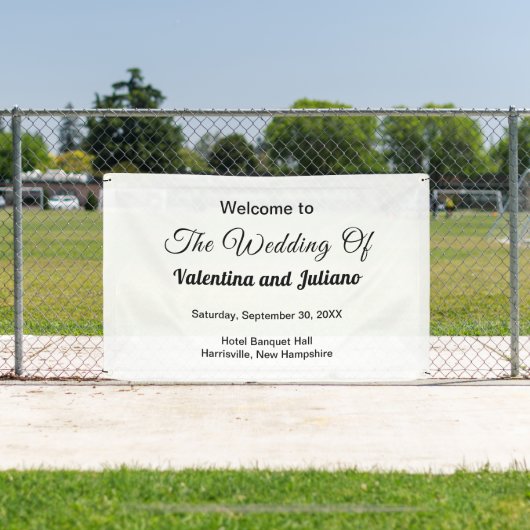 Zwarte teksten op witte achtergrond bruiloft recht spandoek (Insitu)