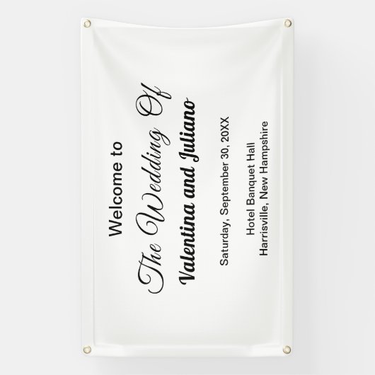 Zwarte teksten op witte achtergrond bruiloft recht spandoek (Verticaal)