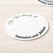 Zwarte teksten op witte achtergrond bruiloft ronde kartonnen onderzetter (Gebogen)