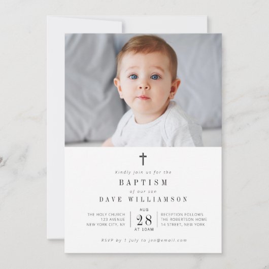 zwarte tekstfoto baptisme-uitnodiging kaart (Voorkant)