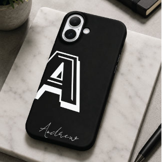 Zwarte telefoonhoes - gepersonaliseerde naam iPhone 16 plus hoesje