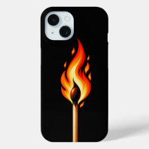 Zwarte telefoonhoesje met brandende lucifer vlam
