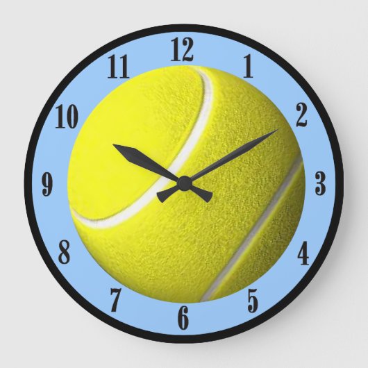 Zwarte Tennis Ball Wall Clock Blue Court Grote Klok (Voorkant)