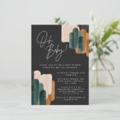 Zwarte terracotta abstracte waterverf baby shower kaart (Staand voorkant)