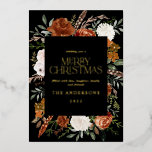 Zwarte terracotta bloem botanisch elegante script  folie feestdagenkaart<br><div class="desc">Zwarte terracotta bloem botanisch elegante script Kerstmis kerstkaart.</div>