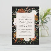 Zwarte terracotta bloemrijke rustieke bruidsbrunch kaart (Staand voorkant)