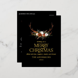 Zwarte terracotta botanische elegante vlek floral folie feestdagen briefkaart