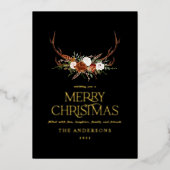 Zwarte terracotta botanische elegante vlek florale folie feestdagenkaart (Voorkant)