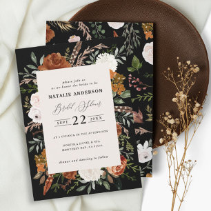 Zwarte terracotta floral rustic vrijgezellenfeest kaart