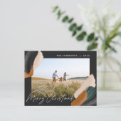 Zwarte terracotta moderne, minimale waterverf foto feestdagenkaart (Staand voorkant)