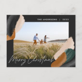 Zwarte terracotta moderne, minimale waterverf foto feestdagenkaart (Voorkant)