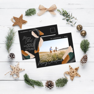 Zwarte terracotta moderne, minimale waterverf foto feestdagenkaart