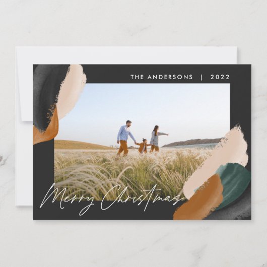 Zwarte terracotta moderne, minimale waterverf foto feestdagenkaart (Voorkant)