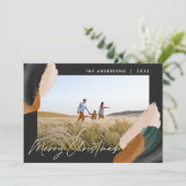 Zwarte terracotta moderne, minimale waterverf foto feestdagenkaart (Staand voorkant)