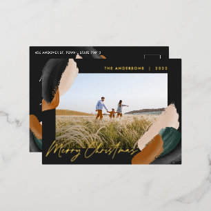 Zwarte terracotta moderne, minimale waterverf foto folie feestdagen briefkaart