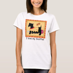 Zwarte Terrier Hond Geel Rood Custom Scottie Love T-shirt