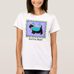 Zwarte Terrier Hond Paarse Groene Custom Scottie M T-shirt