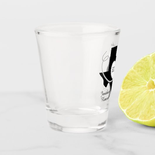 Zwarte Texas Curling Ribbon Weduwdatum Shot Glas (Links)