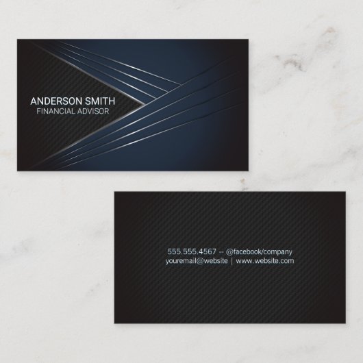 Zwarte textuur | Blauwe metalen lijnen achtergrond Visitekaartje (Voorkant / Achterkant)