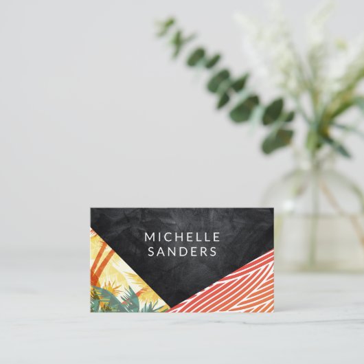 Zwarte Textuur | Boho Geometrische Palm Visitekaartje (Staand voorkant)