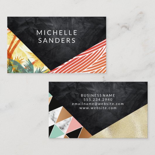 Zwarte Textuur | Boho Geometrische Palm Visitekaartje (Voorkant / Achterkant)