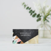 Zwarte textuur | Tegel Geometrisch | Goudfolie Visitekaartje (Staand voorkant)