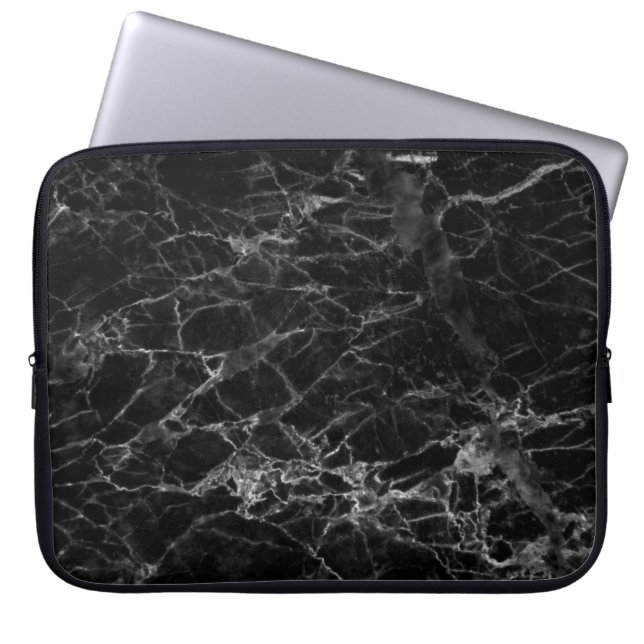 Zwarte textuurachtergrondsteen laptop sleeve (Voorkant)