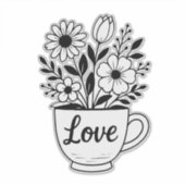  zwarte theekop met bloemenontwerp sticker (Voorkant)