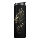 Zwarte Thermische Tumbler met Golden Cat Design Thermosbeker (Gedraaid links)