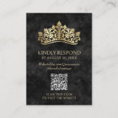 Zwarte Tiara CrownQuinceanera QR RSVP Informatiekaartje (Voorkant)