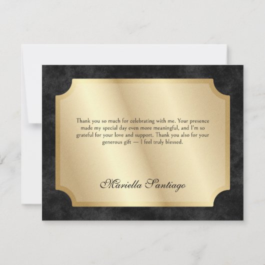 Zwarte Tiara kroon Elegante Quinceanera Bedankkaart (Achterkant)