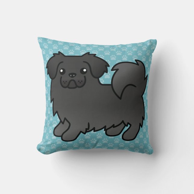 Zwarte Tibetaanse Spaniel Cartoon Hond Kussen (Voorkant)