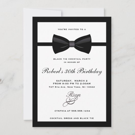Zwarte Tie, Cocktailparty-uitnodigingen Kaart (Voorkant)