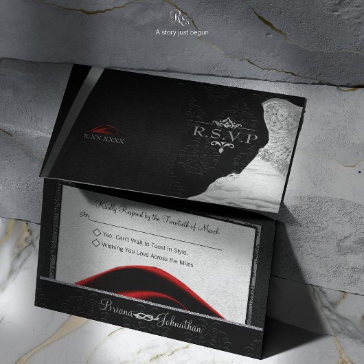 Zwarte Tie Diamant RSVP Kaartje